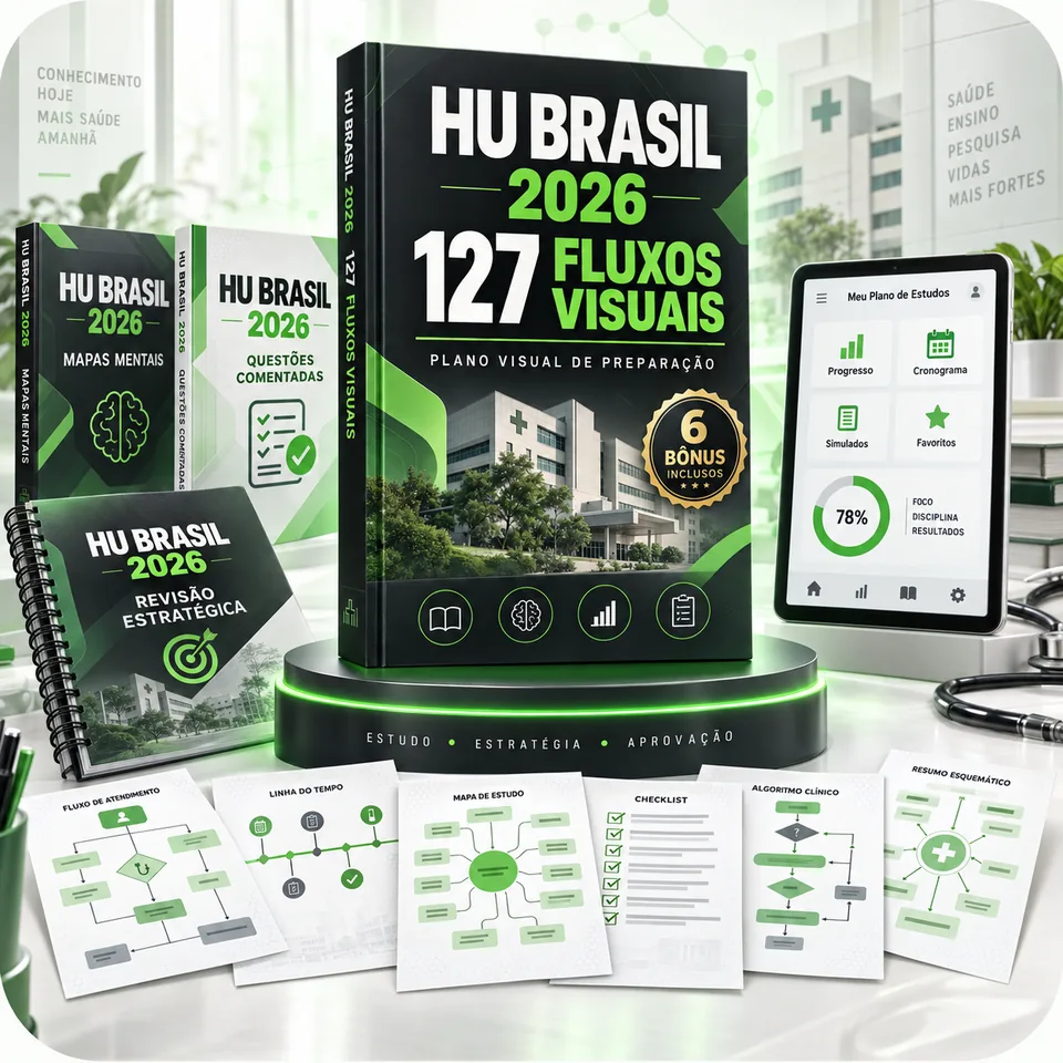 Mockup do HU Brasil 2026 com 127 Fluxos Visuais e seis bônus inclusos